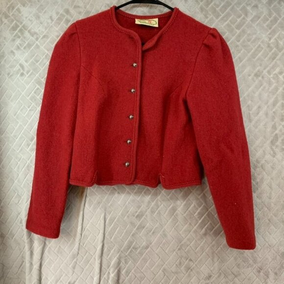 Drig Salzburger Womens Small Jacket Red Wool Button Up Austrian Vintage - Picture 1 of 15